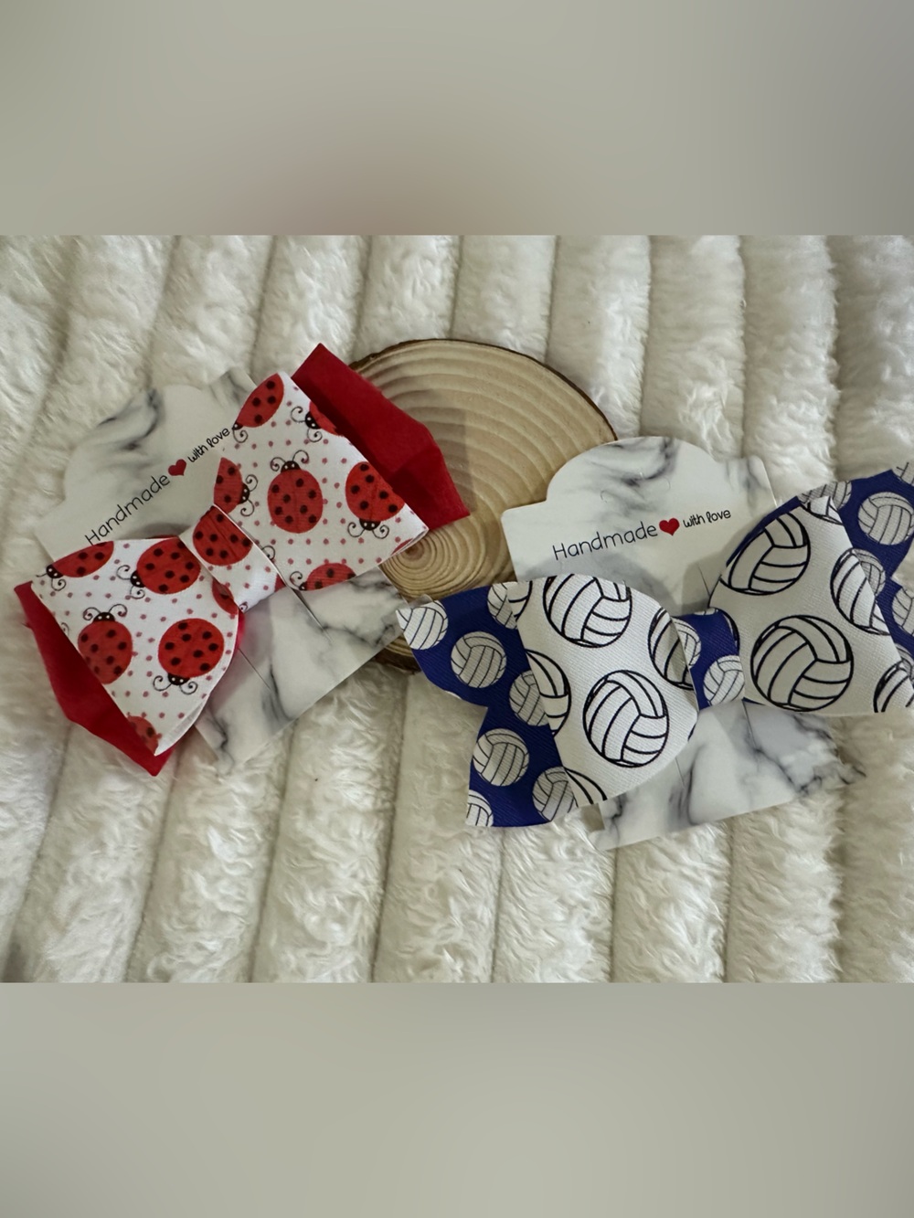 Handmade Kids Hair Bow - Red Ladybug & Blue Volleyball Designs bundle